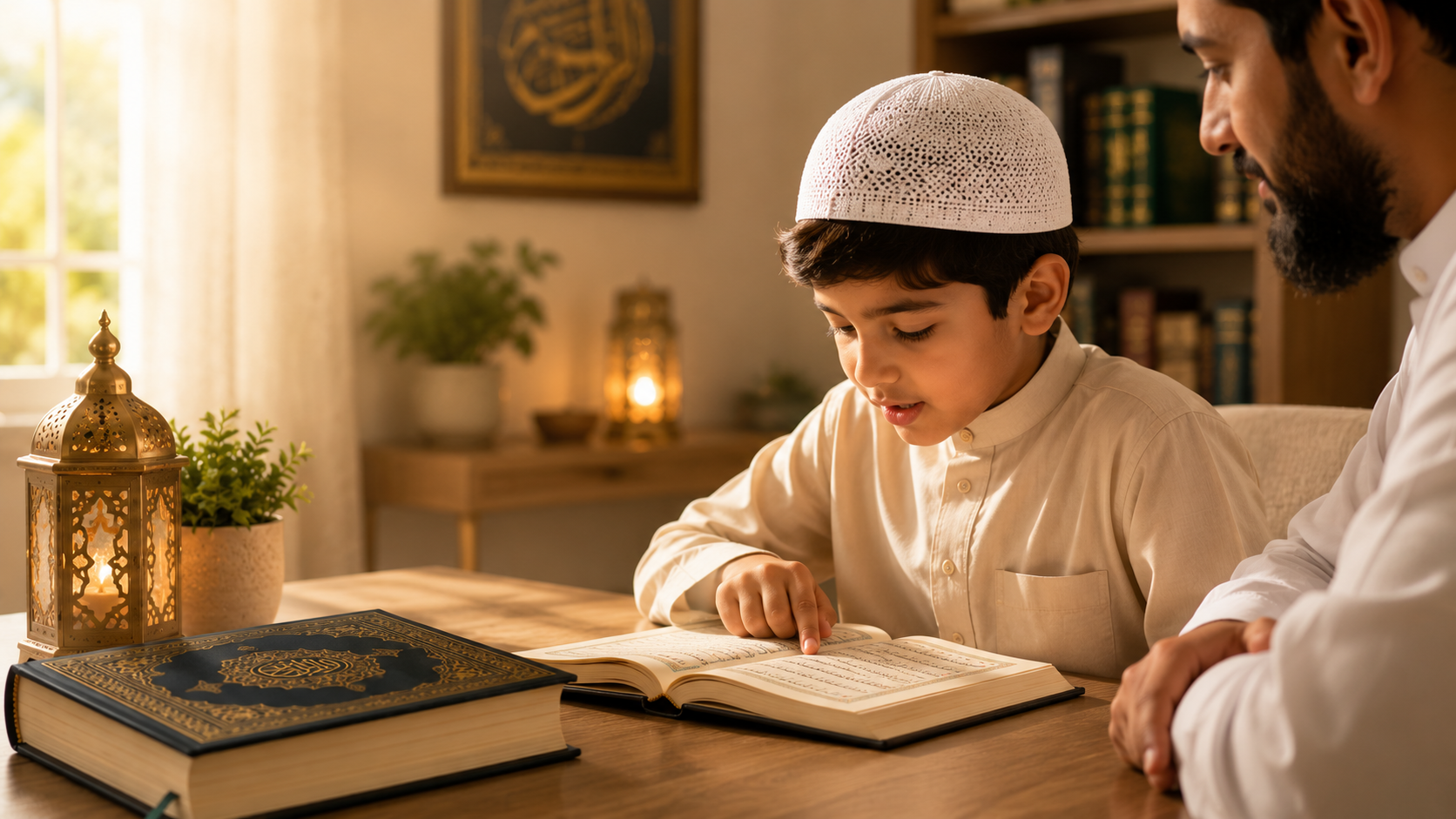Child and parent learning Tajweed and Quran recitation online with Alphabets of Islam